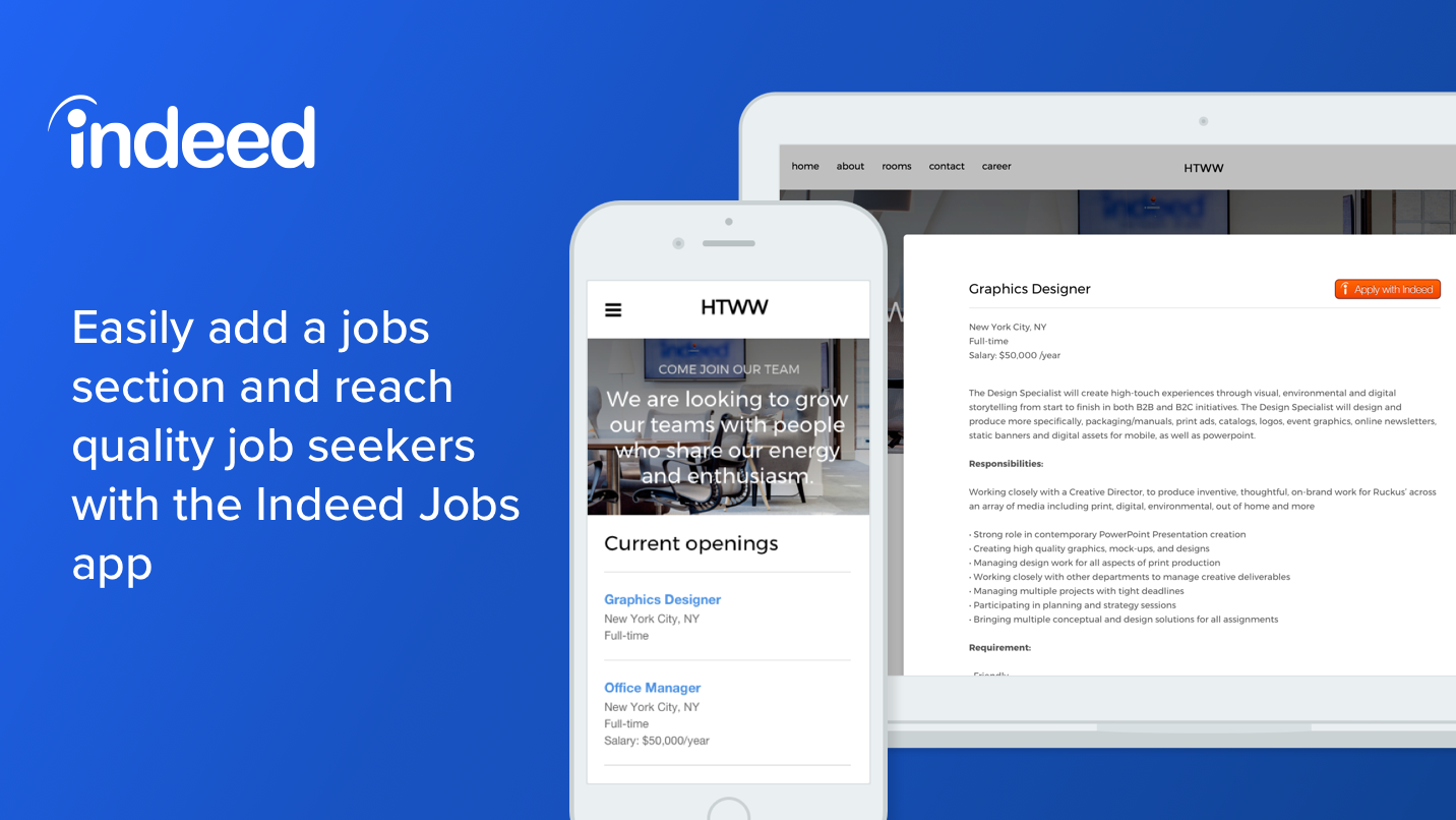 Indeed Jobs - Easily create jobs page on your website