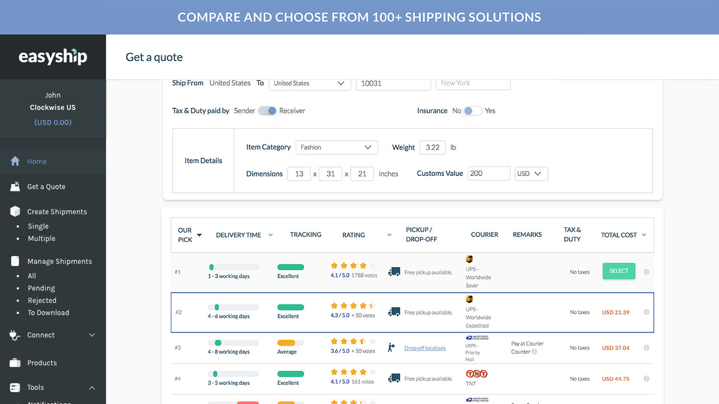 Easyship Save up to 70 with 150+ couriers