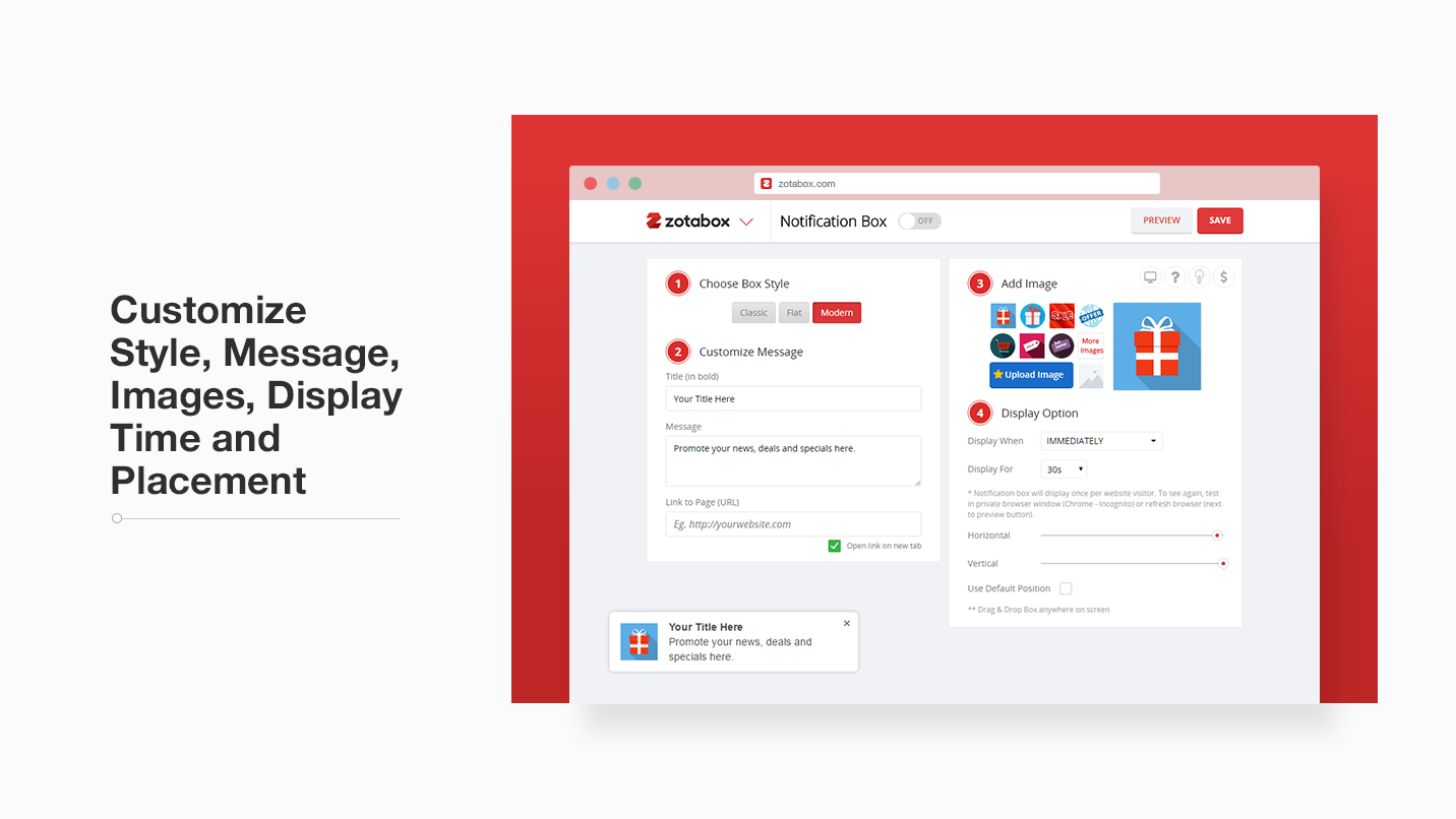 Notification Box Fade in boxes to promote your deals